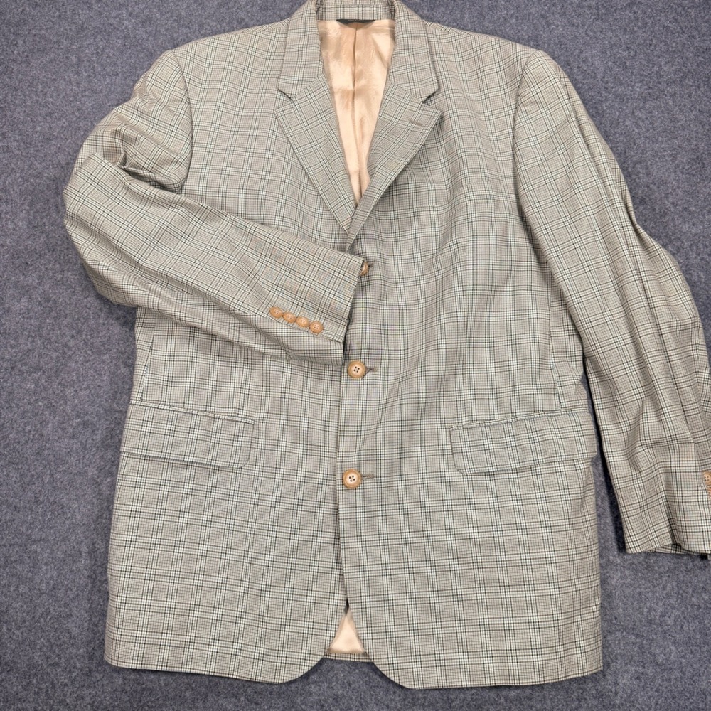 J.Crew Oarsman Mens Italian Glen Plaid 3 Button Blazer Sport Coat Tan Blue 41R